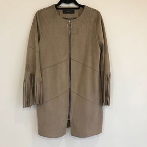Zara - faux suede fringe zip-up jacket